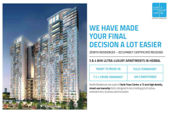 Zenith residences at Karle Town Centre received the Occupancy Certificate in Bangalore